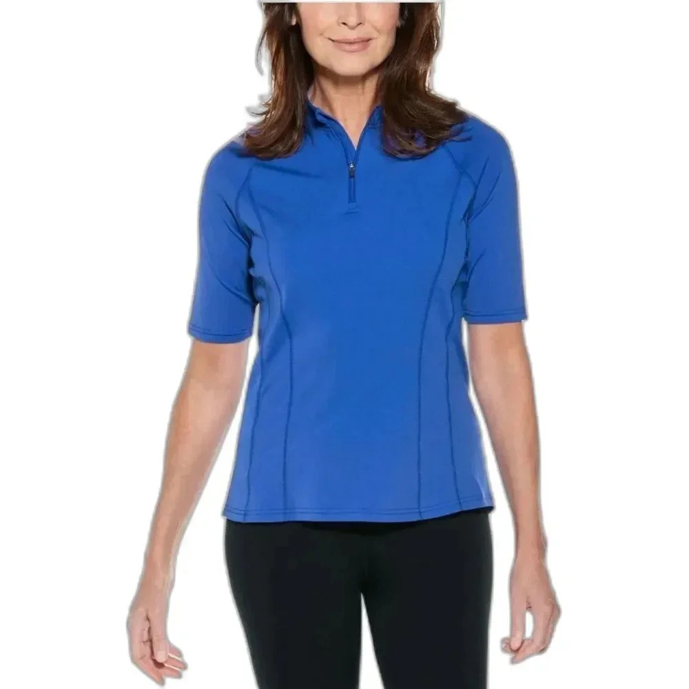 Coolibar Women's Freestyle Short Sleeve Rash Guard Baja Blue Size XS
